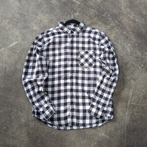 American Eagle Flannel Shirt Mens L White Black Plaid Button Up Lightweight Soft
